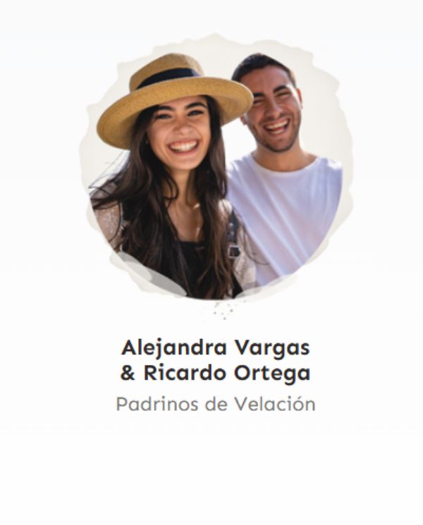 Nombres de padres, padrinos, damas de honor y best men dentro de la invitación digital